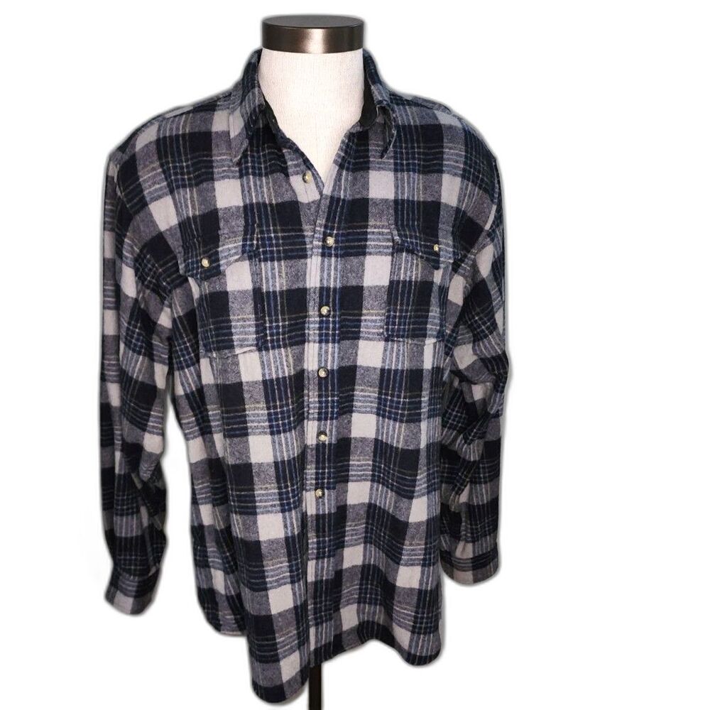 Pendleton Plaid Wool Flannel Button Up Shirt Size XL Long